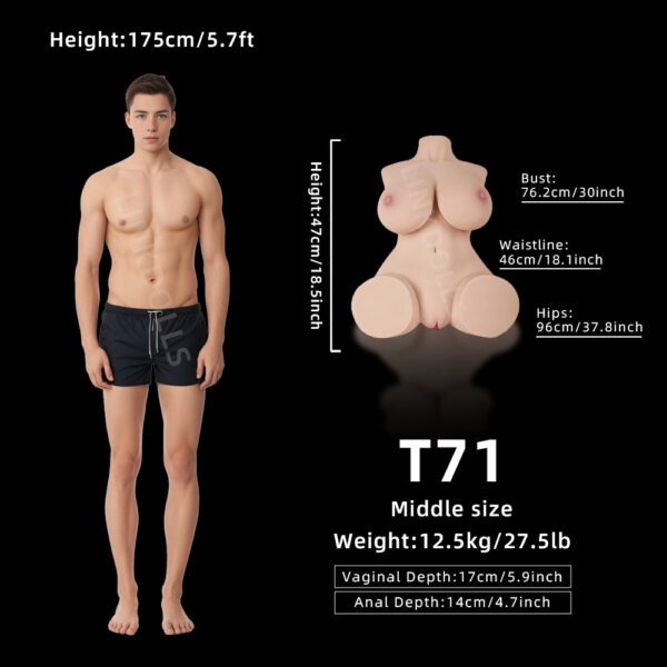T71-(27.5lb) Life-like TPE BBW Chubby Sex Doll Torso with Papaya Breast - Image 10